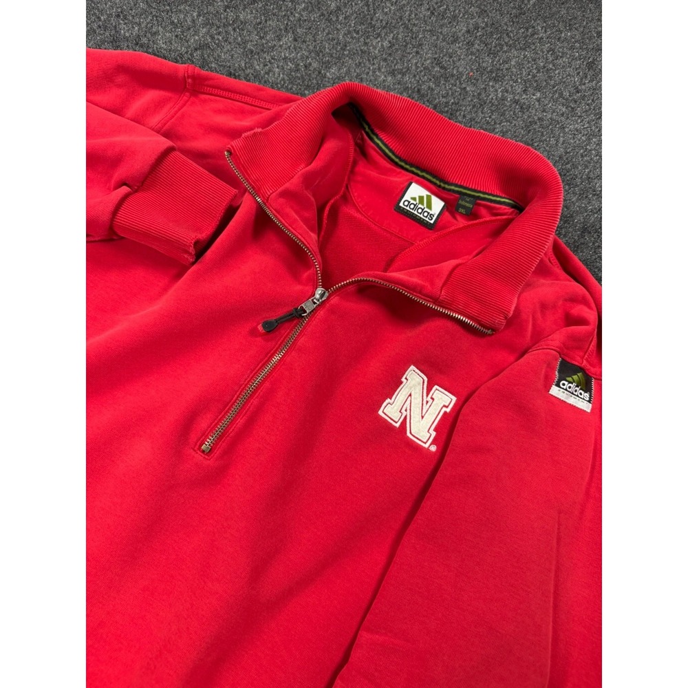 VTG Adidas Nebraska Cornhuskers Huskers 1/4 Zip Sweatshirt Mens 3XL Red NCAA